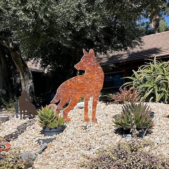 Coyote Sign Yard Art,Coyote Garden Sign Stake, Metal Coyote Marker Sculpture,Coyote Sculpture,Coyote Sign,Coyote Statue,Coyote Yard Art,Coyote Desert Yard Art,Christmas Gifts for Planter Decor.