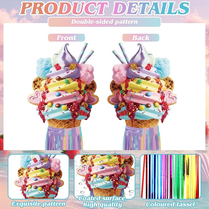Affrolling 8 Pcs Ice Cream Party Decorations Summer Ice Cream Birthday Party Hanging Decoration with Tassels for Summer Baby Shower Wedding Backdrop Decor Supplies 3.3 ft Outdoor Banner Sign Decor