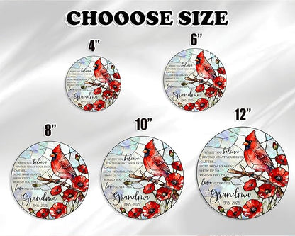 Personalized Grandma Memorial Stained Glass Suncatcher, Custom Red Cardinal Window Hanging Suncatcher for Loss of Loved One, Sympathy & Remembrance Gift, Floral Sun Catcher for Window