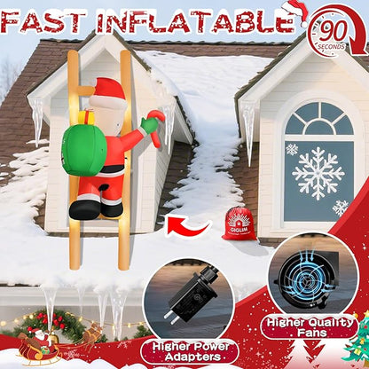 8FT Hanging Christmas Inflatable Santa 8FT Santa Claus Climbing Ladder Inflatables Christmas Outdoor Decoration Xmas Santa Blow Up Decor with Built-in 9 LEDs for Yard Garden Lawn(with Storage Bag)