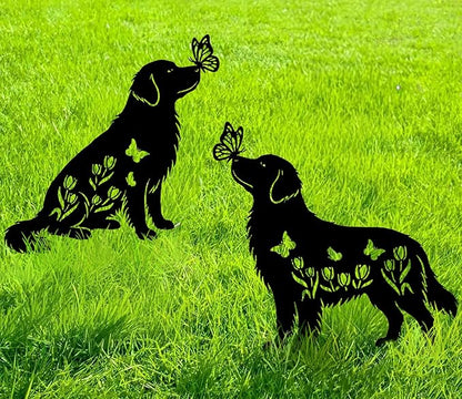 Golden Retriever Metal Decorative Garden Stakes for Memorial Yard Art, Lawn Ornaments,Outside, Patio, Outdoor Decor, Garden Decorations 2 PCS