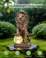 Nacome Guardian Lion Garden Decor: Outdoor Decoration Statue with Ball Lights for Yard Art Porch Patio Balcony - Unique Birthday Choice for Women Mom Lover - 9.45in (Copper)