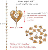 8.5FT Gold Patina Heart Rain Chain for Gutters, Functional and Decorative Replacement Downspout Chain for Outside, Metal Rain Catcher Chain