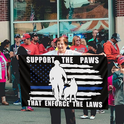 American Police Dog Support The Paws That Enforge The Laws Flag 3 X 5 Ft Polyester with Brass Grommets For Lawn Patio Yard Garden Home Outdoor Decor Fade Resistant Banner -5