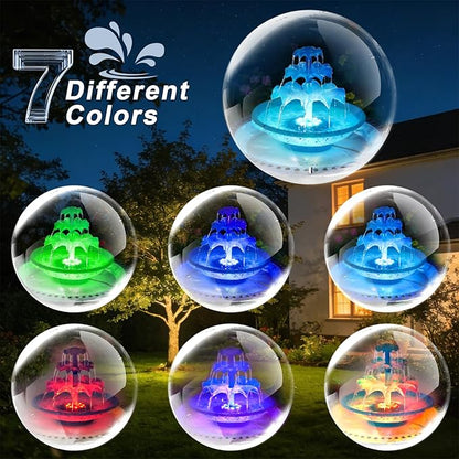 Yeomi 3-Tier Solar Fountain Pump with LED Lights, 24H Outdoor Water Feature, Detachable Design, Multi-Function Bird Bath Water Fountain for Garden Patio Yard Backyard Pond, 3.5W