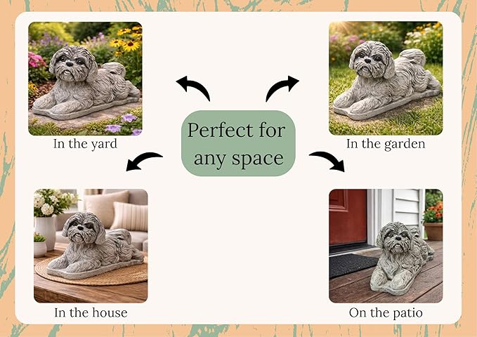 Shih Tzu Memorial Statue Yard Pet Memorial Puppy Sculpture Concrete Dog Figurine Painted Shih Tzu Statuary Pet Loss Gift Stone Grave Marker Lawn Ornament