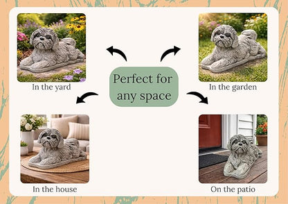 Shih Tzu Memorial Statue Yard Pet Memorial Puppy Sculpture Concrete Dog Figurine Painted Shih Tzu Statuary Pet Loss Gift Stone Grave Marker Lawn Ornament