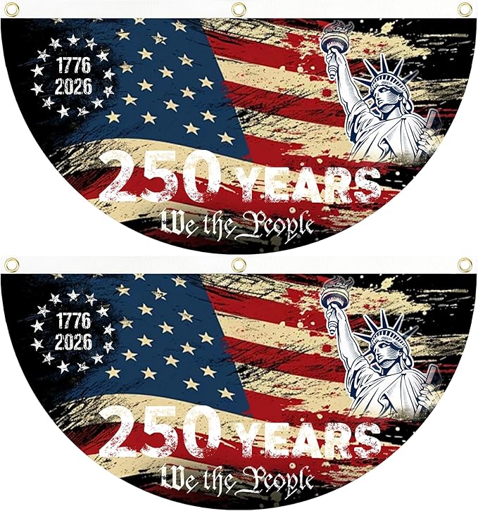 2PCS 250th Anniversary USA Flag, 1.5X3 FT 1776-2026 Fan Flags, 2 Ply Year American Anniversary Flag for Wall, Front Door, Porch, Fence, Outdoor Decorations (Style 5)