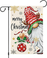 Heyfibro Merry Christmas Gnome Garden Flag 12x18 Double Sided Burlap, Christmas Ball Snowflake Garden Yard Flags for Winter Holiday Xmas Yard Outdoor Decoration(ONLY FLAG)