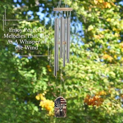 Wind Chimes for Outside,Americana Flag Deer Printed Cute Aluminium Windchimes Outdoors,Soothing Melodic Memorial Wind Chime for House Porch Patio Garden Balcony Decor
