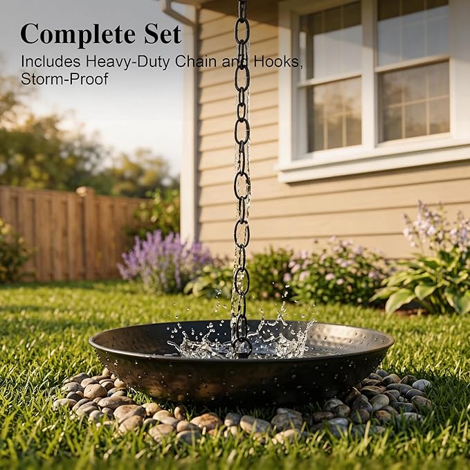 DUSVALLY Rain Chain Anchoring Basin 10.8 inch Water Feature Basin, Garden and Terrace Decoration Rain Chain Basin for Rainwater Collection Roof Drainage Ditch Downspouts, Black