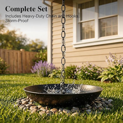 DUSVALLY Rain Chain Anchoring Basin 10.8 inch Water Feature Basin, Garden and Terrace Decoration Rain Chain Basin for Rainwater Collection Roof Drainage Ditch Downspouts, Black