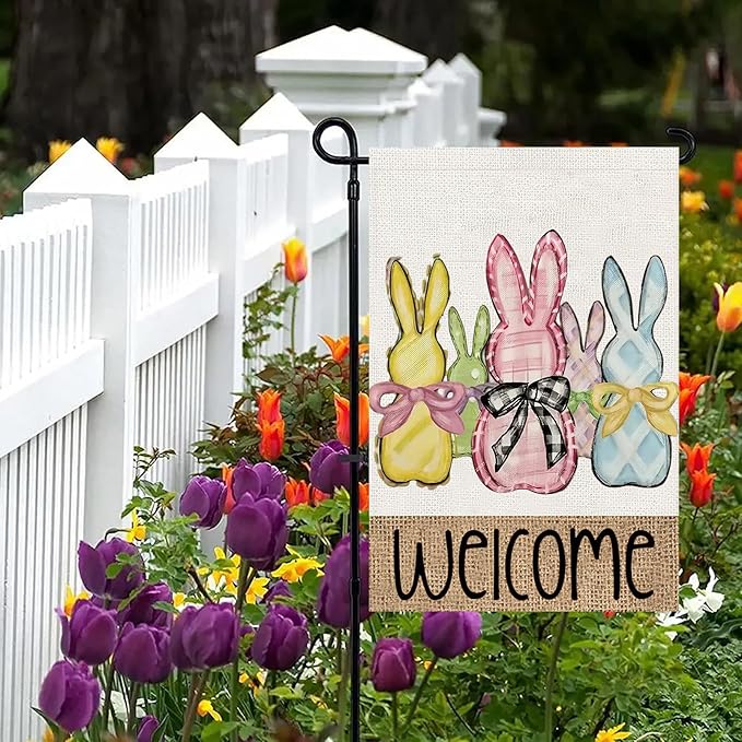 Easter Garden Flag 12x18 Inch Vertical Double Sided, Welcome Easter Bunny Rabbit Yard Flags for Outside Decor, Spring Holiday Outdoor Seasonal Decorations for Home