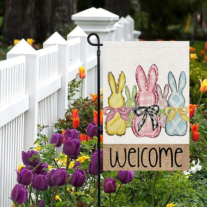 Easter Garden Flag 12x18 Inch Vertical Double Sided, Welcome Easter Bunny Rabbit Yard Flags for Outside Decor, Spring Holiday Outdoor Seasonal Decorations for Home