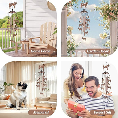 Pug Wind Chimes, Pug Gifts for Pug Lovers Women Men, Dog Metal Windchimes, Outdoor Memorial Housewarming Birthday Gifts, Patio Décor