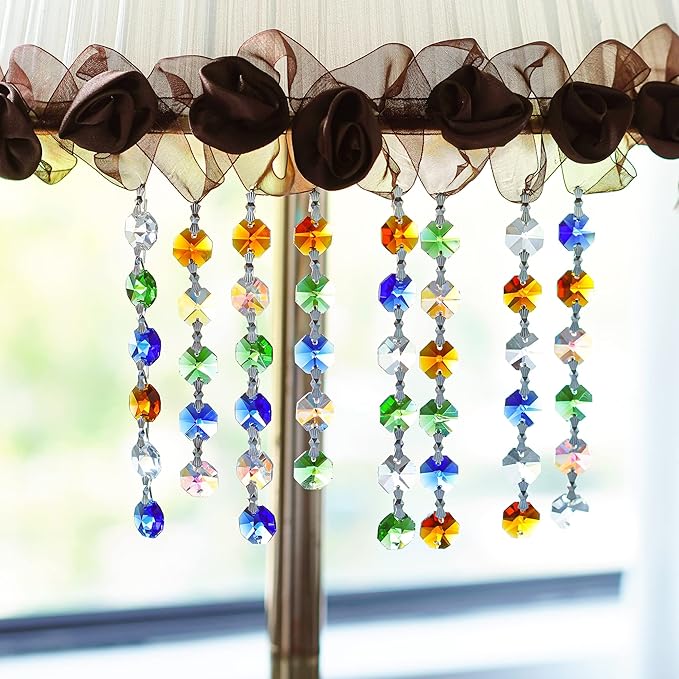 H&D 100pcs Multi Color Sun Catchers Crystal Glass 14mm Octagon Chandelier Beads for Suncatchers Wedding Home Window Garden Hanging Decor