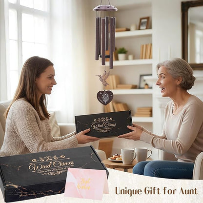 Aunt Gifts for Women - Metal Hummingbird Wind Chimes Outdoor with Greeting Card Garden Patio Yard Home Porch Backyard Hanging Decor Appreciation Birthday Gift for Aunts from Niece Nephew