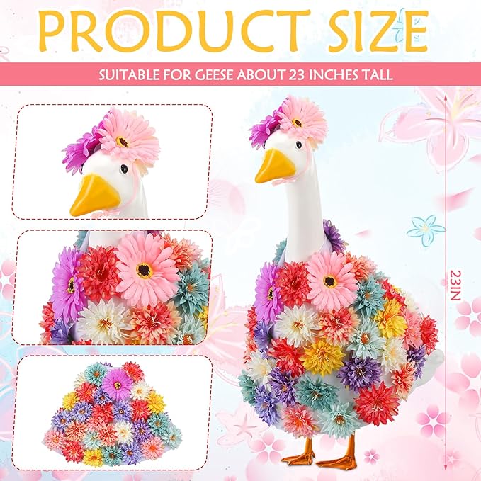 Abbylike 1 Set Spring Flower Porch Goose Outfits Colorful Spring Yard Goose Outfits Costume Clothes Fits Large 23'' Cement for Garden Yard Statue Pathway Decorations