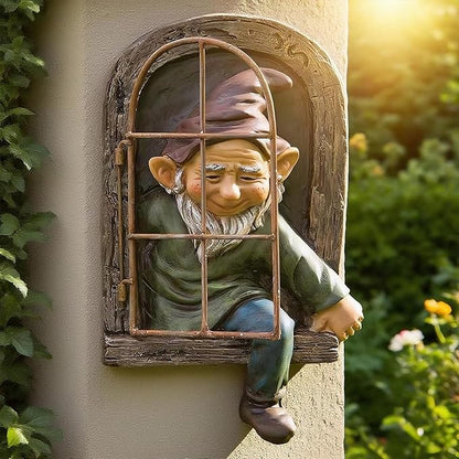 Teaeeno 12-inch Elf Out The Door Tree Hugger, Garden Gnome Statue Decor Outdoor, Large Outdoor Tree Hugger for Yard Art, Trees Decorations Outdoor Wallmounted Statue