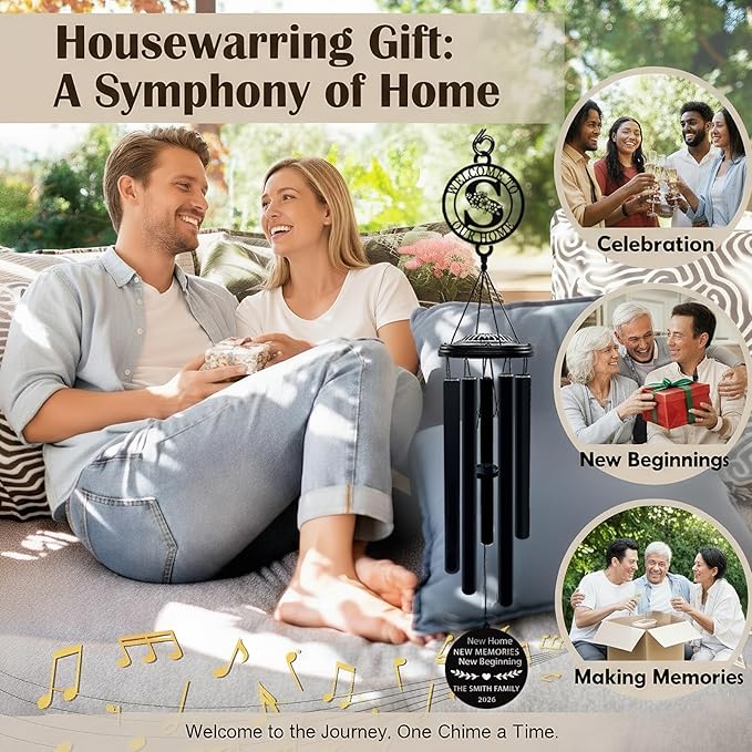 Personalized Housewarming Wind Chimes New Home Gift Custom House Warming Gifts for New Apartment Couple Outdoor Hanging Home Decor Decoration
