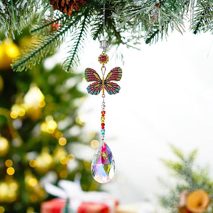 Hanging Butterfly Shaped Suncatcher Crystals, Glass Teardrop Prism Rhinestones Sun Catchers, Rainbow Maker Pendant Indoor Window Home Car Decor Gift
