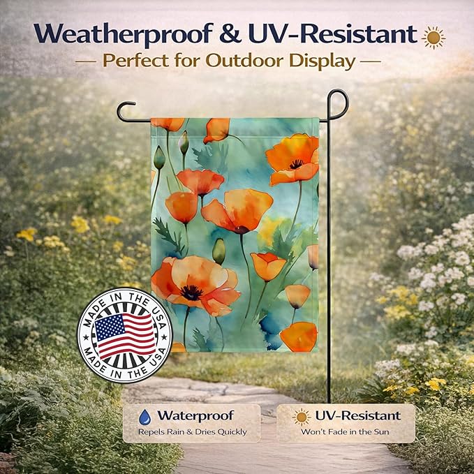 Caroline's Treasures California California Poppies in Watercolor Garden Flag Mailbox Flag Decorative Yard Flag Banner Outside Patio Artwork Yard Flower Beds, Garden Size, Multicolor