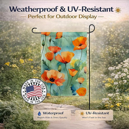 Caroline's Treasures California California Poppies in Watercolor Garden Flag Mailbox Flag Decorative Yard Flag Banner Outside Patio Artwork Yard Flower Beds, Garden Size, Multicolor
