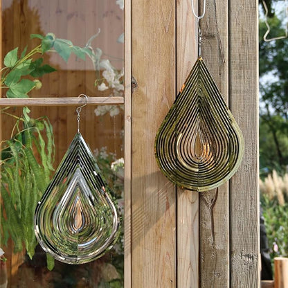 Phuryllic Wind Spinners Outdoor, Garden Decor, Bird Deterrents for Outside, 3D Metal Yard Decorations for Patio & Porch, Unique Gardening Gifts for Women & Moms - 12in Gold Waterdrop