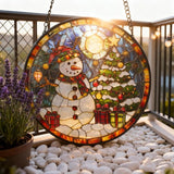 Sun Catcher Stain Glass,Christmas Snowman Suncatcher Stained Glass Decor for Window Hanging, Gardening Gifts for Women with 6.3 Inch