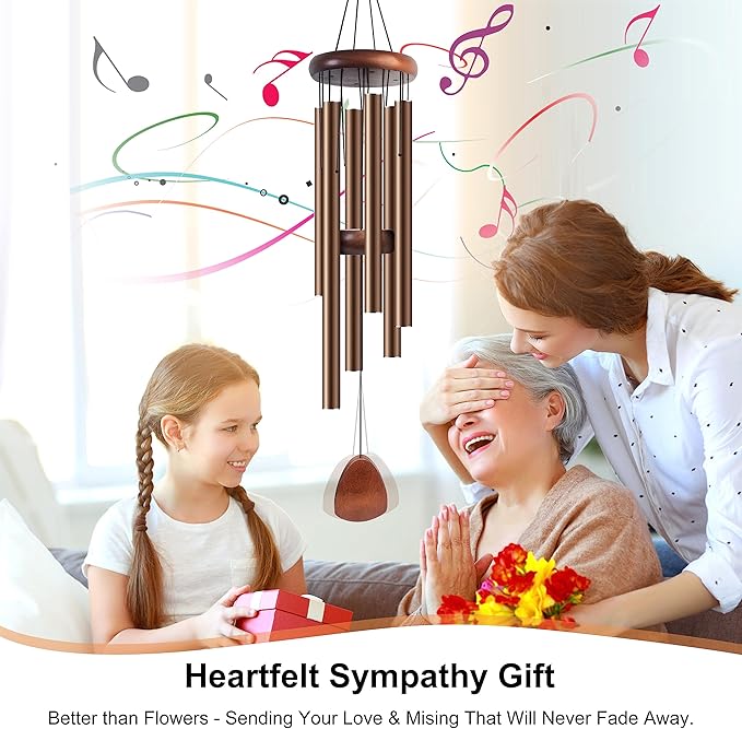 Bursvik Large Aluminium Wind Chimes 37 Inches to Create a Zen Atmosphere Suitable for Outdoor, Garden, Patio Decoration. Classic Wind Chimes with Wind Catcher Suitable as A Gift for Unisex(Coffee)