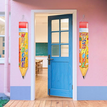NOVWANG 2 Pcs Back to School Windsocks, Pencil Windsock First Day of School Hanging Flag Welcome Classroom Party Decorations for Office Garden Lawn Outdoor