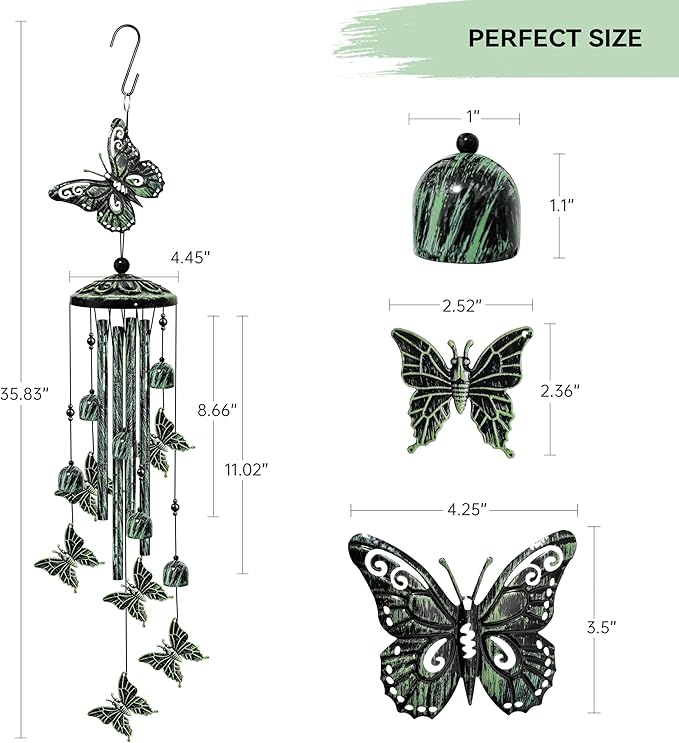 35" Butterfly Wind Chimes for Outside, Butterfly Wind Chimes Gifts for Mother's Day, Garden Decor for Outdoor Porch Patio Home Yard Decorations
