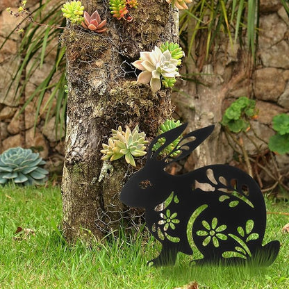 Yardwe Metal Rabbit Garden Stake 10.62X8.46 Inch Outdoor Lawn Ornament Bunny Silhouette Decorative Yard Art for Patio Garden Walkway and Easter Yard Stakes