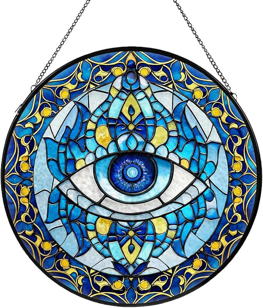 Evil Eye Stained Glass, Suncatcher for Window Hanging, Decoration for Window Sun Catcher Wall Art for Mom Grandma, Gifts for Spirits Lovers, for Home Yard Office Decor