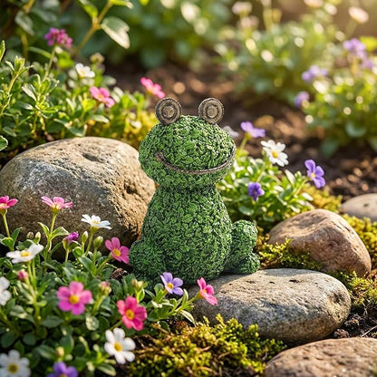 Green Frog Figurine for Plant Pot Decor, 5.3" Resin Frog Small Statue Fairy Garden Accessories, Outdoor Flower Garden Yard Patio Lawn Indoor Table Shelf Home Decorations, Gifts for Women