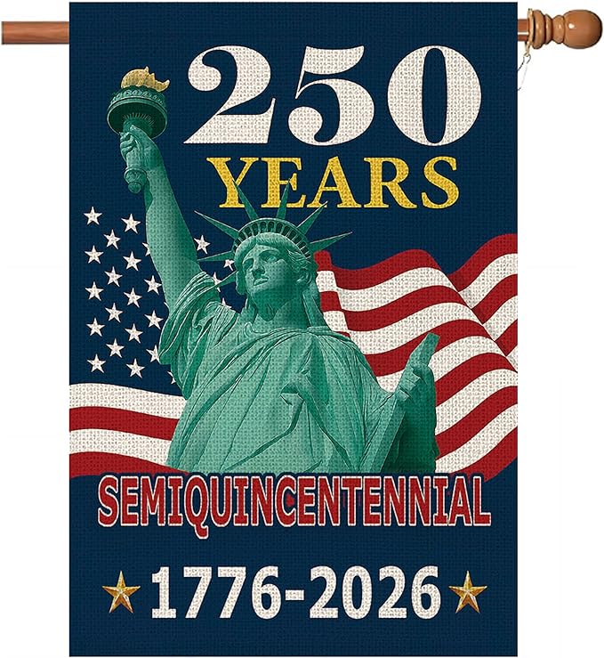 250th Anniversary American House Flag, 1776-2026 Semiquincentennial Patriotic Double-Sided Garden Flag, 28x40 Inch