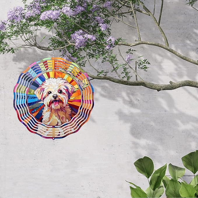Maltese Dog Wind Spinner Pet Dog Memorial Gifts, Vibrant 3D Kinetic Aluminum Metal Yard Art, Loss of Dogs Sympathy Gifts, Hanging Outdoor Garden Decor, 8" Wind Sculptures for Patio, Porch (Maltese1)