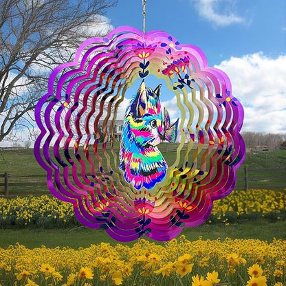 Wind Spinner, 3D Hanging Wind Spinner Ornament, Gifts for Women Mom Grandma, 12inch Metal Wind Kinetic Sculpture for Outdoor&Indoor Decor, Yard Art, Garden Decoration (Purple-Cat)