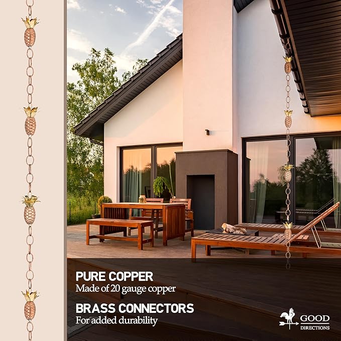 Good Directions 100% Pure Copper Pineapple Rain Chain, 8-1/2 Feet Long, Artistically Designed, Replaces Gutter Downspout