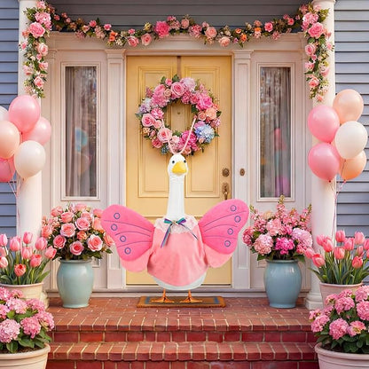 Abbylike 1 Set Spring Butterfly Porch Goose Outfit Butterfly Wings Goose Clothes Costume Fits 23" Large Cement Plastic Geese Statue for Spring Outdoor Garden Yard Lawn Patio Art Decorations
