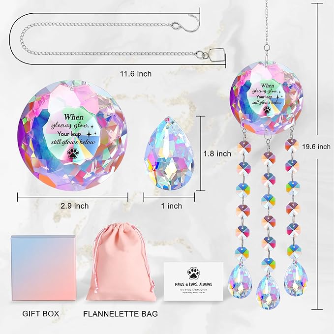 Pet Memorial Suncatcher - When Gleams Gleam, Your Lap Still Glows Below, Rainbow Prism Remembrance Gift for Loss of Dog/Cat, Sympathy Keepsake for Grieving Pet Owners