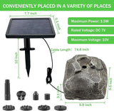 Solar Powered Bird Bath Fountain Equipped with Six Nozzles Rock Solar Bird Bath Power 3.5w Outdoor Water Fountain Suitable for Gardens Ponds Fish Tanks Courtyards