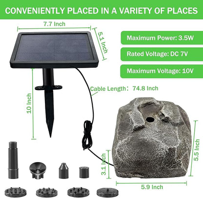 Solar Powered Bird Bath Fountain Equipped with Six Nozzles Rock Solar Bird Bath Power 3.5w Outdoor Water Fountain Suitable for Gardens Ponds Fish Tanks Courtyards