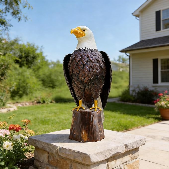 chisheen Bald Eagle Outdoor Metal Yard Art Statue and Sculpture for Garden Lawn Patio Living Room Decoration