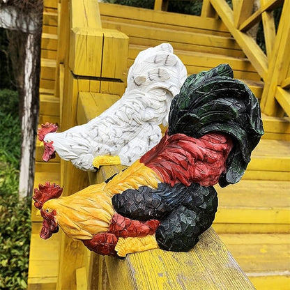 Garden Statues Cock Art Decoration Rooster Figurine Waterproof Chicken Sculpture Ornaments for Garden Yard Pathway Fence Porch Lawn (White)