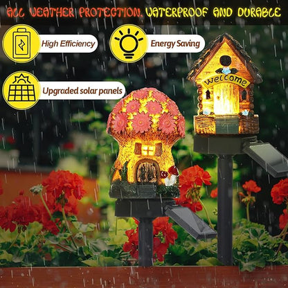 Rossesay 2 Pack Mushroom Fairy House Solar Light Spring Outdoor Garden Home Statue LED Light Fairy Lights for Outside Spring Garden Lawn Walkway Patio Yard Backyard Plant Decoration