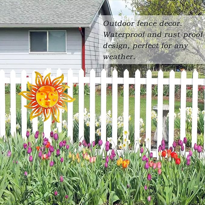 Metal Sun Wall Art Decor,12 Inch Retro Hanging Decor With Glass,Sun Face Valentine Wall Decorations For Patio Yard Garden Fence Living Room Bedroom