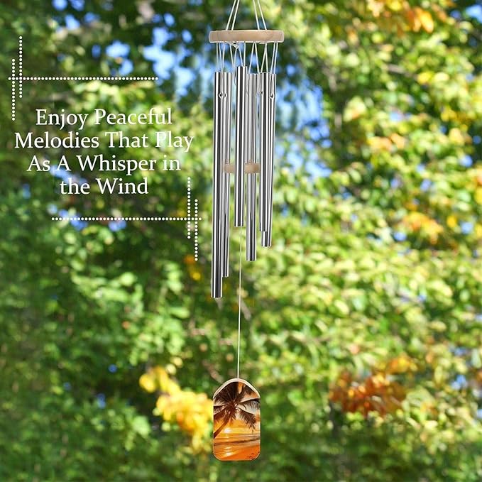 Wind Chimes for OutdoorsSmallAluminumWindChimewithGentleMelodicSounds6TubesTunedandWoodenPendantNaturalandRustic Patio Garden Decor
