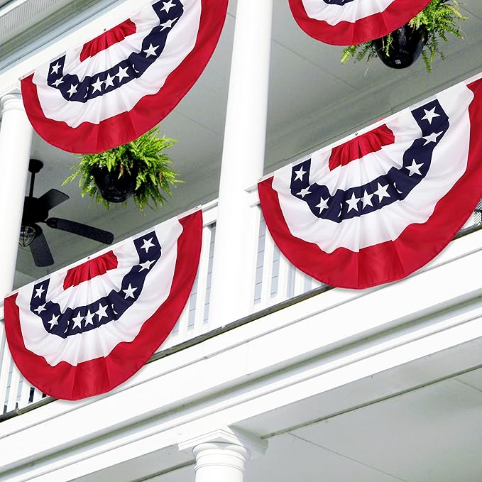 2.5x5 FT American Fan Flag Set of 10, 4th of July Pleated Patriotic Decor with Rust-Free Grommets, Polyester Bunting for 4th of July, Home Yard Patio Holiday Decoration 250th Anniversary
