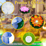 Hortsun 18 Pcs Floating Lotus Lights with Batteries Lily Pads Pool Flowers Floating Candles Decor Artificial Pond Plants Decorations for Pool Pond Outdoor Indoor (Multicolor,3.94/5.91 Inch)
